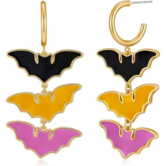 Women Gold Halloween Pumpkin Bat Dangle Earrings Ghost Drop Earrings Boo - Picture 1 of 6